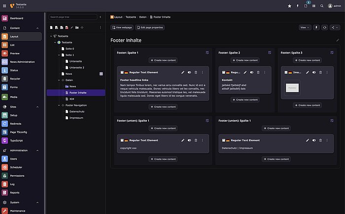 TYPO3 14: Screenshot des Backends